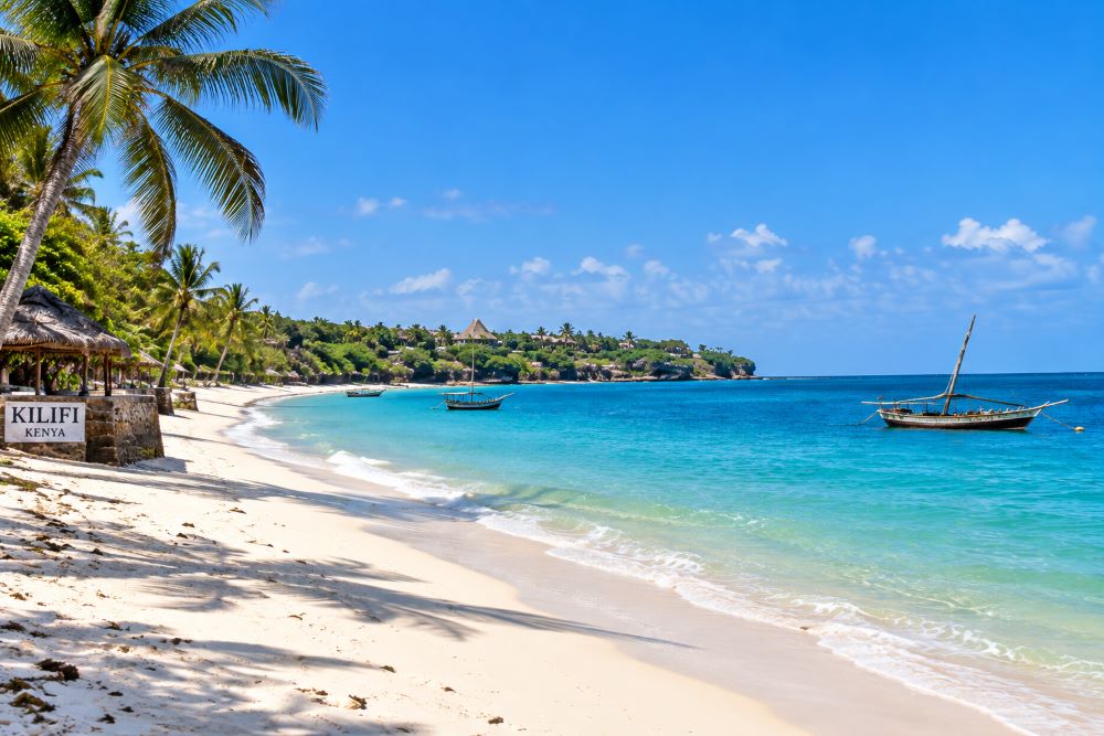 Kilifi Bridge and sandy beach with turquoise water
